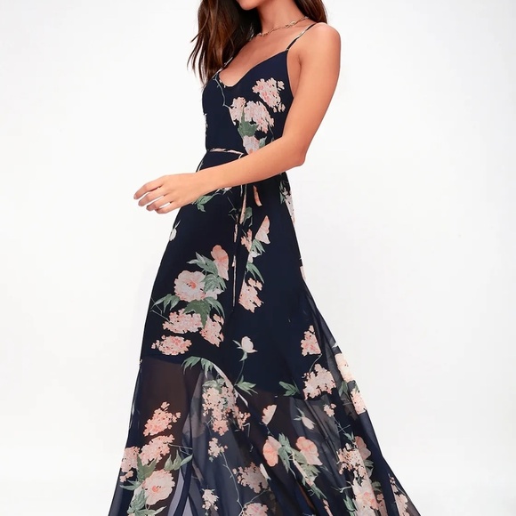 Lulus Dresses & Skirts - Lulus Feeling Freesia Navy Blue Floral Print Maxi Dress